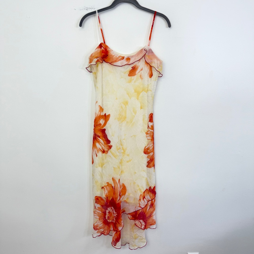 Vintage IZ Byer California Floral Maxi Dress Orange Cream Size 11